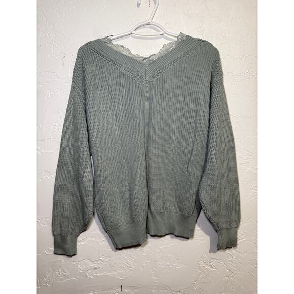 Lascana knit lace v neck sweater womens 0/2 cozy boho‎ chic coquette ethereal - Picture 7 of 10